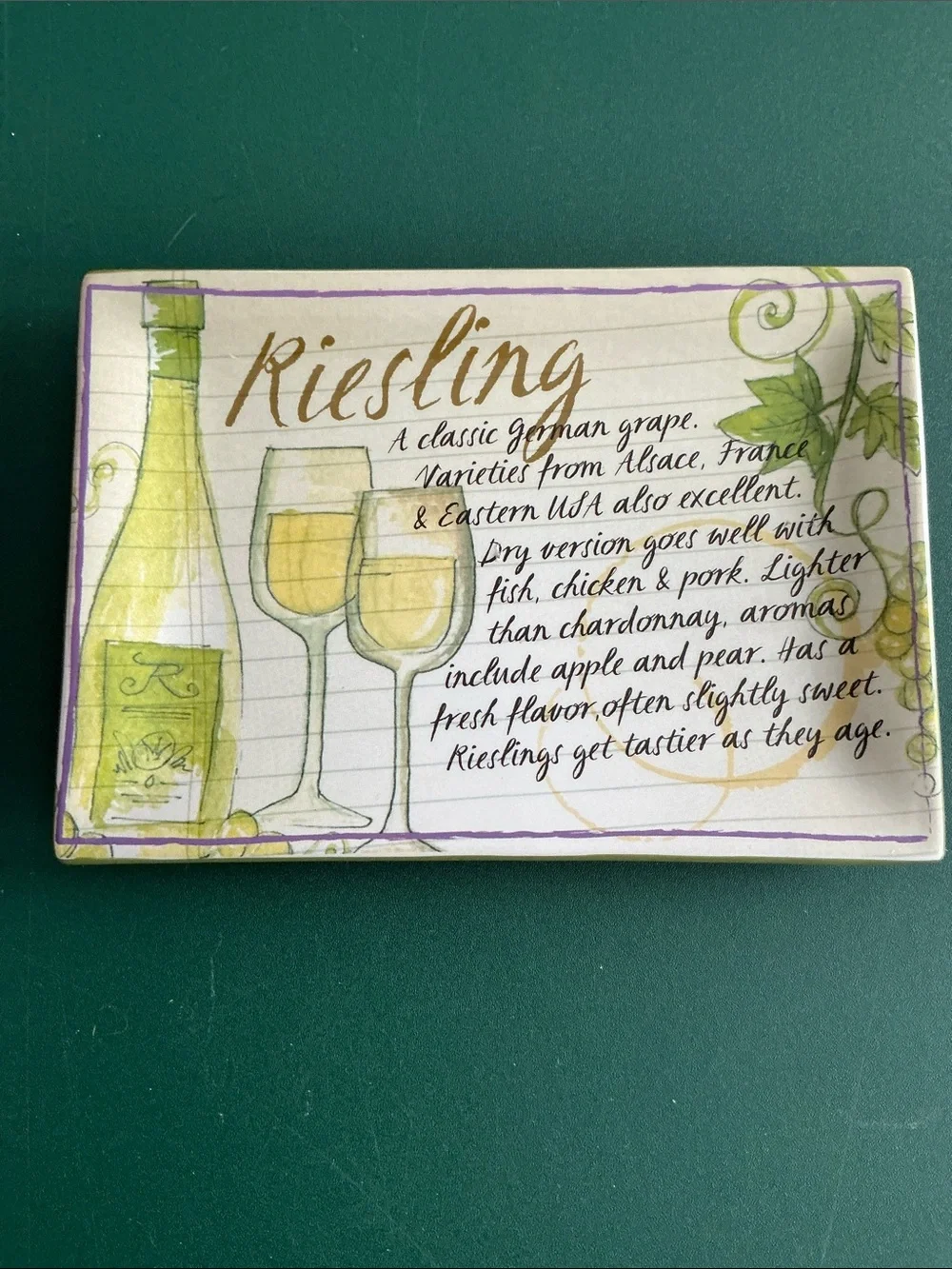 Four Grasslands Road wine-themed appetizer plates, vintage-style wine labels